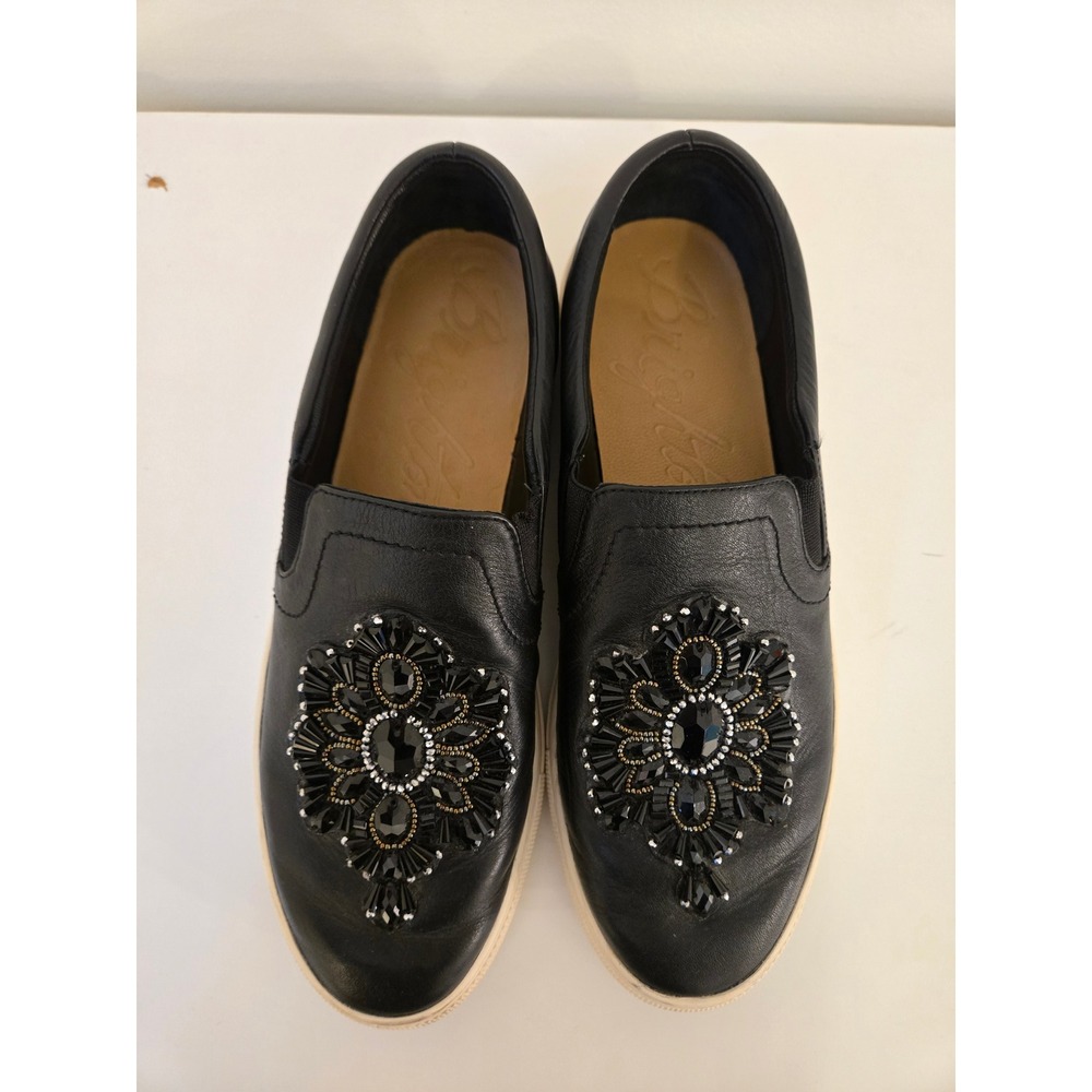 Brighton Black Leather Jeweled Embellished Slip-On Sneakers Size 9